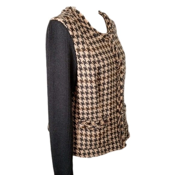 CAbi Houndstooth Jacket  Zip Up  Charcoal Tan Sz 12 Heritage Prep Preppy Hunting - Picture 4 of 12